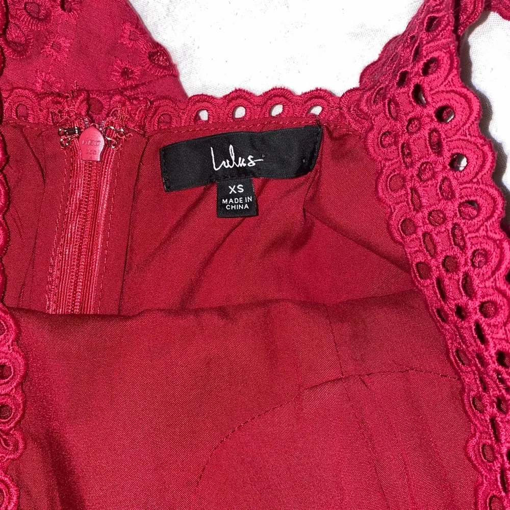 Lulu’s Adoring Days Berry Pink Eyelet Ruffled Asymmetrical Dress - Picture 10 of 12